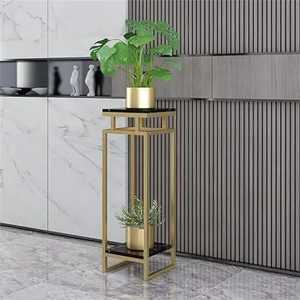 Modern 2 Tier Black Marble Plant Stand Gold Metal Flower Pot Holder Luxury Indoor Display Shelf For Living Room Hotel Furniture - Product Image 1