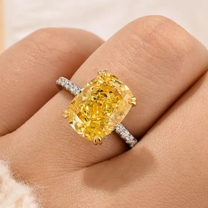 Trendy 925 Moissanite Diamond Yellow Stone Elongated <b>Cushion</b> Cut Engagement <b>Ring</b> In Sterling Silver White Gold Plated for Women - Product Image 4