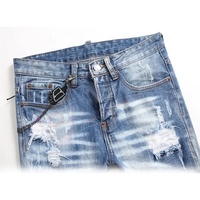 Vente en gros de jeans en denim pour hommes de style rugueux pantalon d'été bleu à la mode pantalon extensible pour hommes de style rugueux coupe ajustée