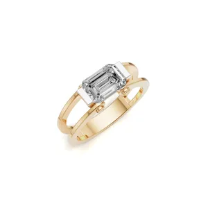 Axelar East West Open Double Band <b>Ring</b> in Emerald Cut <b>Diamond</b> <b>Ring</b> Yellow Gold <b>Ring</b> with 1 Pieces of <b>Diamond</b> Stone - Product Image 4