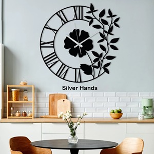 Modern Black Metal <b>Wall</b> <b>Clock</b> with Flower and Semi Circle Pattern Elegant <b>Wall</b> <b>Decor</b> <b>Clock</b> for Home Office and Gifting Purpose - Product Image 5