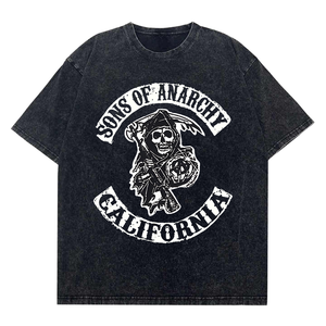 T-shirt en tricot délavé Fly Fit International Reaper unisexe à manches courtes, style Anarchy Vintage Biker Gang, confortable, séchage rapide, 100% coton - Product Image 2