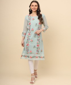 ชุดผ้า Georgette lucknowi chikankari สำหรับใส่ในเทศกาล Kurti ขายส่งท้องฟ้า - Product Image 2