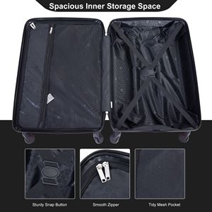 4 pezzi ABS Set bagaglio leggero 24/28 pollici con ruote rotanti e TSA Black-(16/20/24/28) - Product Image 6