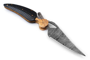 Couteau de poche pliant artisanal en acier Damas personnalisable avec manche en Micarta, style feuille, pour le camping et la chasse - Product Image 3
