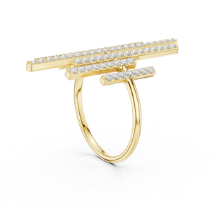 Yellow <b>Gold</b> Lab Grown Diamond Multi Row Bar <b>Ring</b> Statement <b>Cocktail</b> <b>Ring</b> Luxury Fine Jewelry for Women - Product Image 2