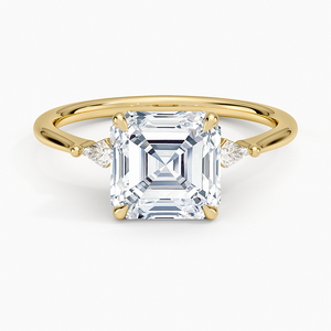 Anillo de Diamantes con Corte Asscher, Diamante Cultivado en Laboratorio, Tres Piedras Laterales en Forma de Cometa, Oro de 14K/18K, Joyería Fina Petite Cometa, Anillo de Regalo de Lujo - Product Image 1
