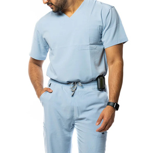 Blusa Médica Azul Claro para Hombre, Cuello en V, Manga Corta, Uniforme de Hospital, Blusa Médica de Algodón y Poliéster para Personal Clínico - Product Image 2