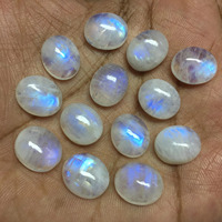 Pierre de Lune Bleue Naturelle de Haute Qualité, Coupe Ovale Brillante, Certifiée par un Certificat Tierce Partie, Effet Feu Bleu, Lot Mixte Enceré/Huileé 8-18 Carats FF
