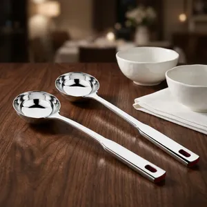 ชุดทัพพีสแตนเลส 2 ชิ้น ด้ามยาว สำหรับตักน้ำซุป ซอส แกง อาหาร ใช้ในครัว - Product Image 2
