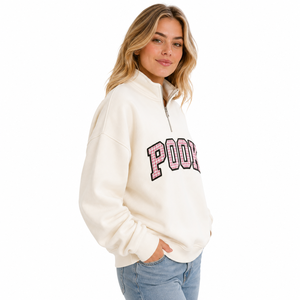 Sudadera con cremallera de un cuarto con letras de Gingham, de algodón grueso y felpa, estilo oversize, con bordado personalizado de letras griegas - Product Image 2