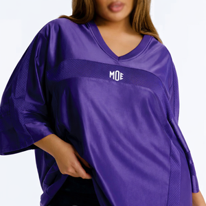 Maillot de football américain oversize pour femme, avec empiècements en mesh, 100 % polyester, col en V, streetwear, numéro personnalisé, haut à manches courtes - Product Image 1