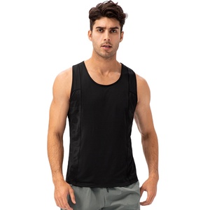 Camiseta sin mangas de secado rápido para hombre, negra, cuello redondo, estilo deportivo, tejido de poliéster, para entrenamiento. - Product Image 1