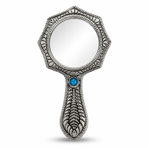 German Silver Hand <b>Mirror</b> with Traditional Ethnic Design Vintage Decorative <b>Vanity</b> <b>Mirror</b> Bridal <b>Makeup</b> & Pooja Gift Handheld - Product Image 1