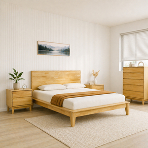 Wood Bedroom Set with 4-Piece Japandi Style Rubberwood Bedroom Sets Japanese Joinery Tool-free Bed Vietnam Furniture OEM/ODM - Product Image 1