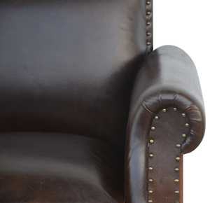 Fauteuil club Chesterfield en cuir véritable avec dossier capitonné classique, accoudoirs roulés, pieds en bois massif, marron, pour salon - Product Image 3