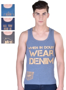 Débardeur en coton pour homme avec imprimé denim, col rond, sans manches, vêtement décontracté - Product Image 4