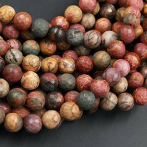 Cuentas redondas facetadas mate de Jaspe Red Creek, también conocidas como Jaspe Picasso Multicolor, para la fabricación de joyas. - Product Image 5