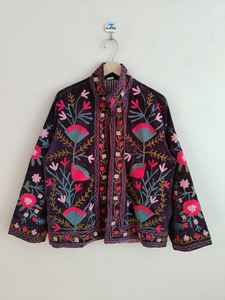 Wine Color Velvet Suzani Embroidered <b>Jacket</b> Handmade Vintage <b>Jacket</b> Floral Suzani <b>Jacket</b> Pure Velvet <b>Jacket</b> Boho <b>Hippie</b> - Product Image 4