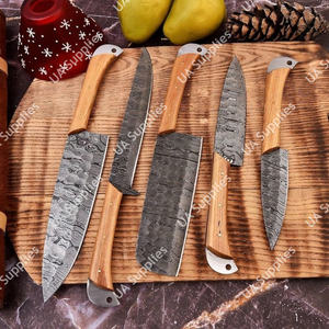 Juego de Cuchillos de Cocina de Acero de Damasco con Hoja Forjada de Espiga Completa, OEM ODM, Venta al por Mayor, con Funda de Cuero Ecológica y Mango de Madera de Olivo, Afilados como una Navaja - Product Image 2