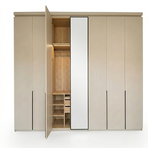 Solid Sungkai Wood Modern Wardrobe Full Length Mirror Large Minimalist Bedroom Closet System Wall Unit Luxury Internal Drawers - Product Image 1