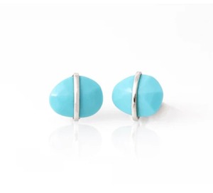 Dyed Turquoise Gemstone <b>Stud</b> <b>Earrings</b> Gold Plated Oval Faceted Bezel <b>Set</b> Minimalist Jewelry Gift for Women - Product Image 2