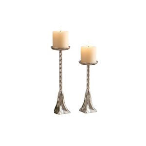 Luxury Silver Hammered Metal Pillar Candle Holder Distressed Mercury Finish <b>Tall</b> Candlestick Stand for Wedding <b>Table</b> Centerpiece - Product Image 2