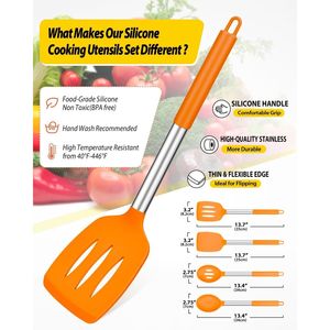 Set di 4 Utensili da Cucina in Silicone Senza BPA, Spatole Grandi Antiaderenti Resistenti al Calore, Cucchiai Forati, Set Essenziale per la Cucina - Product Image 5