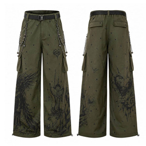 Pantalones Cargo Gráficos Extra Grandes Unisex Personalizados, Color Verde, Estilo Grunge, Ilustración de Alas de Ángel, Patrón de Mini Corazones - Product Image 1
