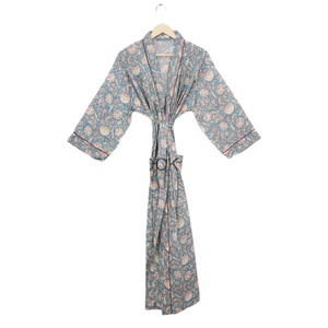 Kimono de Algodón con Estampado Floral, Cuello en V, Diseño Simple, Estilo Casual, Look Encantador, Transpirable, Largo, para Verano - Product Image 1
