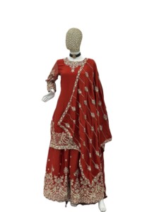 Elegant Look Heavy Embroidery Traditional Pattern Stitched Chinon Silk Pakistani Designer Salwar Kameez Coordinating Dupatta - Product Image 1