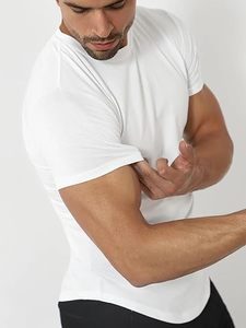 Men's <b>White</b> Cotton Short Sleeve T-Shirt Slim Fit O-Neck Casual <b>Plain</b> Jersey <b>Tee</b> Breathable Regular Length - Product Image 4