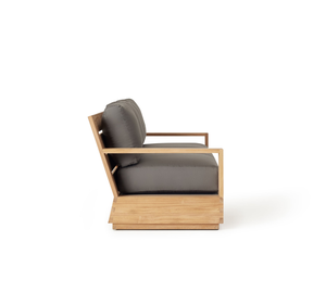 Canapé de jardin moderne en teck massif, trois places, avec structure en boîte et coussins noirs, pour terrasse, hôtel, resort - Product Image 3