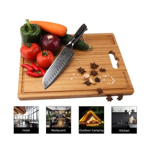 Planche à découper en bois lisse portable de conception unique avec trois compartiments et rainures de jus pour les blocs à découper - Product Image 3