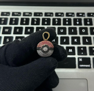 Pendentif Hip Hop Iced Pokeball Rose Noir Blanc Pavé CZ Plaqué Or Certifié GIA Cadeau pour Enfants Bijoux Fins Collier Breloque - Product Image 2
