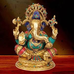 Figura de Ganesha en Latón Chapado en Oro, Ídolo Religioso, Arte de Fundición, Decoración para el Hogar, Coleccionable - Product Image 5