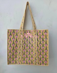 Handmade Jaipuri Block Print Cotton Zipper Bohemian Style Floral Printed Women's Indian Traditional High Quality <b>Beach</b> Tote Bag - Product Image 5
