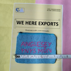 Beaded Cotton <b>Coin</b> <b>Purse</b> Anglesey Ynys Mon Zipper Closure Handmade Soft Eco-Friendly Unisex Simple Style Blue for Letter - Product Image 3