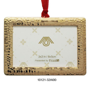 Metal <b>Christmas</b> Ornament Rectangle 3x2 in Handcrafted Metallic Finish Indoor Decor - Product Image 1