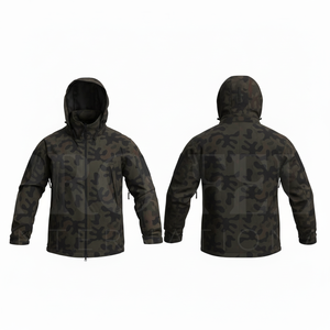 Heavy Weight Custom Waterproof Windproof Hooded Camouflage Jacket Outdoor Casual Lightweight Utility Coat with Full <b>Zip</b> Design - Product Image 2