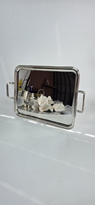 Rectangular <b>Mirrored</b> Storage <b>Tray</b> Metal Frame Polished Finish Single Tier Table Organizer Minimalist Design Easy To Clean - Product Image 1