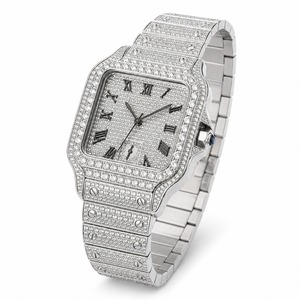 Montre de luxe rectangulaire avec diamants, bracelet en acier inoxydable, analogique à quartz, unisexe - Product Image 3