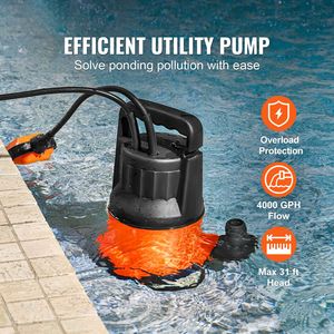 1 HP 4000 GPH High Flow 31 ft Head Sump <b>Pump</b> <b>Submersible</b> Water <b>Pump</b> 10 ft Long Power Utility <b>Pump</b> Portable Utility <b>Pump</b> - Product Image 2