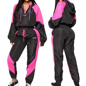 Custom Multi Color Contrast Panel Breathable <b>Women</b> Windbreaker Sets Winter Nylon Reflective Piping Shell <b>Jacket</b> Pants Tracksuit - Product Image 1