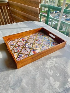 Square Wooden Tray for Coffee Serving with Written <b>Work</b> Kitchenware Eco Friendly Premium Natural Serving Decor Multipurpose - Product Image 1