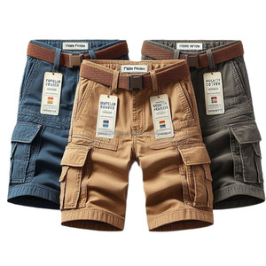 Short cargo taille moyenne pour hommes, grandes tailles, nouveaux modèles, séchage rapide, respirant, tissé, teint uni avec décoration lavée, multi-poches - Product Image 5