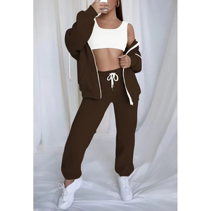 Ensemble de survêtement décontracté pour femme, sweat à capuche et pantalon, couleur unie, manches longues, pour le sport, les mariages, écoresponsable, grandes tailles - Product Image 5