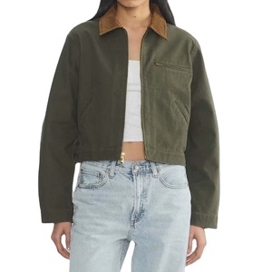 <b>Men</b> Canvas Work wear <b>Jacket</b> Heavy-Duty Vintage Cotton Canvas Zip up <b>Jacket</b> with <b>Corduroy</b> Collar Chest Pocket - Product Image 2