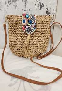 Woven <b>Straw</b> Handbag Beaded Flap Tote Purse Shoulder <b>Bag</b> with Tassel for Casual Travel - Product Image 3