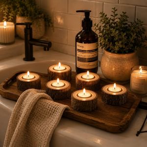 Handmade Durable Wooden <b>Tea</b> Light Holder Rectangle Eco Friendly Christmas Home Decoration - Product Image 1